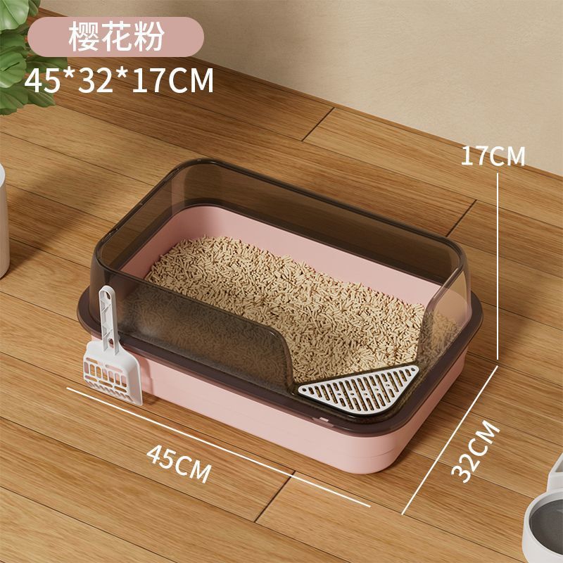 Lavabo de arena para gatos de gran tamaño, caja de arena para gatos semicerrada, gran caja de arena para gatos abierta, suministros para mascotas de gran tamaño