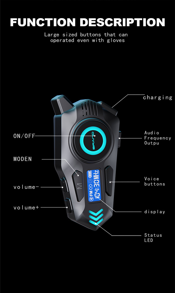 Cross-Border Helmet Bluetooth Headset K09 Real-Time Intercom 40mm Speaker Binaural Stereo Long Battery Life Low Latency