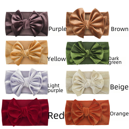 New European and American Baby Bow Head Scarf, Wide Edge Velvet Ribbons Cute Hair Accessory for Princess Children