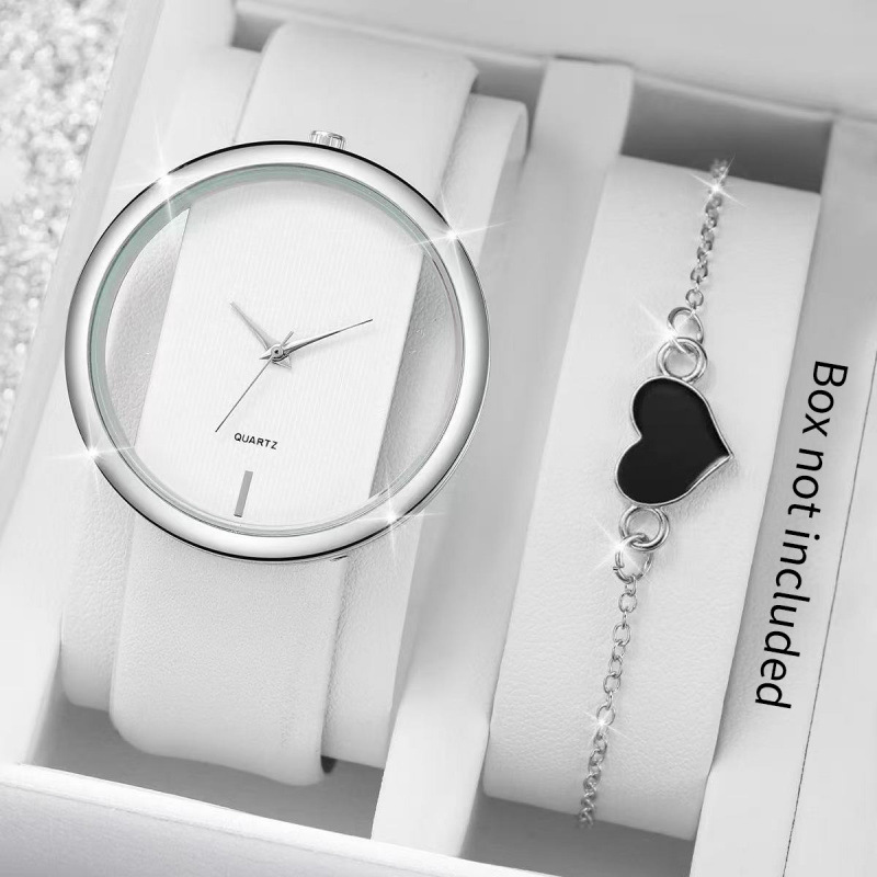 Temu Popular Transparent Watch Women's Non-Mechanical Watch Fully Automatic Heart Women's Watch Waterproof Niche Accessible Luxury Gift