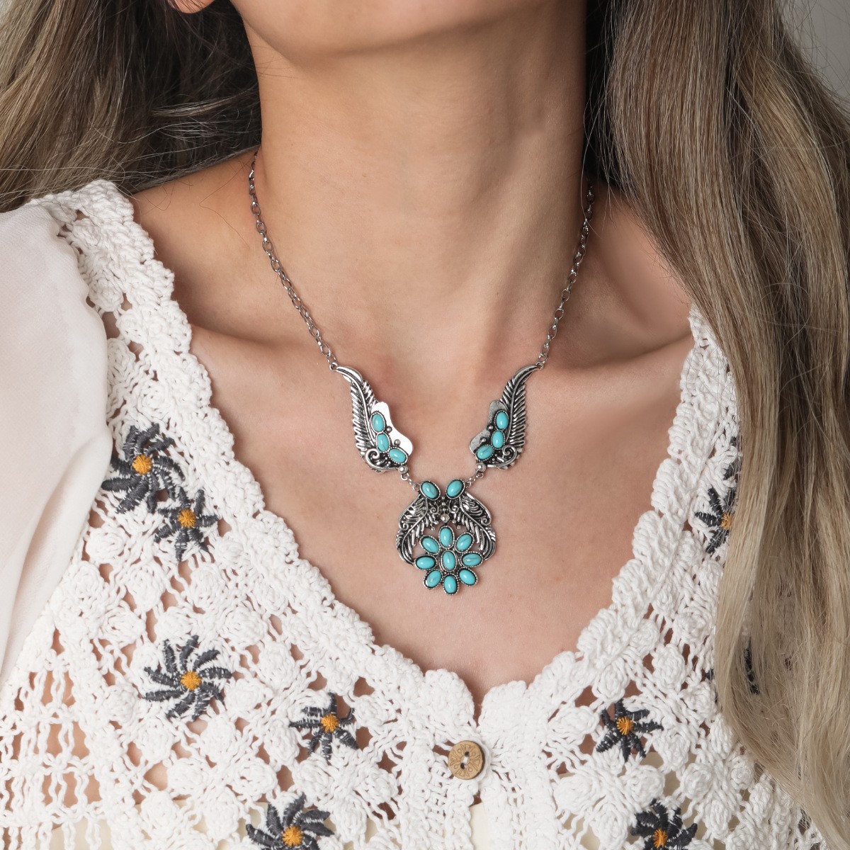 Pendant Necklace Classification Ethnic Style Geometric Turquoise Alloy Turquoise Wholesale Pendant Necklace