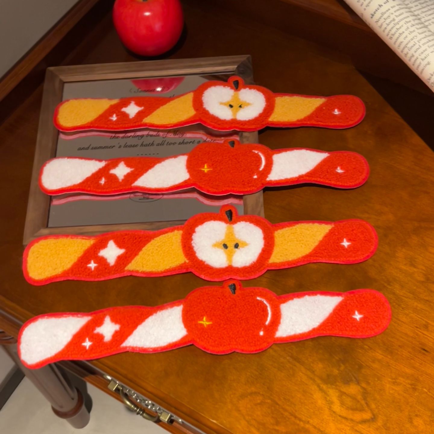 Cute Apple Magic Hair Stickers Plush Cartoon Bangs Stickers for Girls, Hair Fixing Magic Tape for Side Hair Styling