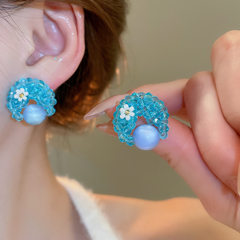 Pendientes de flores de color dopamina de verano Pendientes de todo fósforo de nicho fresco Pendientes de lujo de alta gama de moda al por mayor