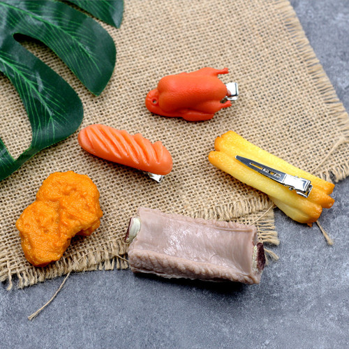 Internet celebrity ribs hairpin source manufacturer PVC simulated roast duck, chicken nuggets, French fries, funny personality side clip headwear