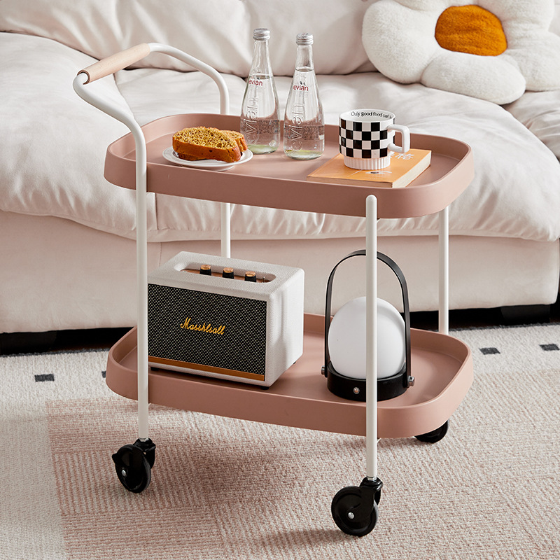 Carrito de viento crema nórdico, estante móvil, sala de estar de pequeño tamaño, mesa de té de ángulo rojo de lujo