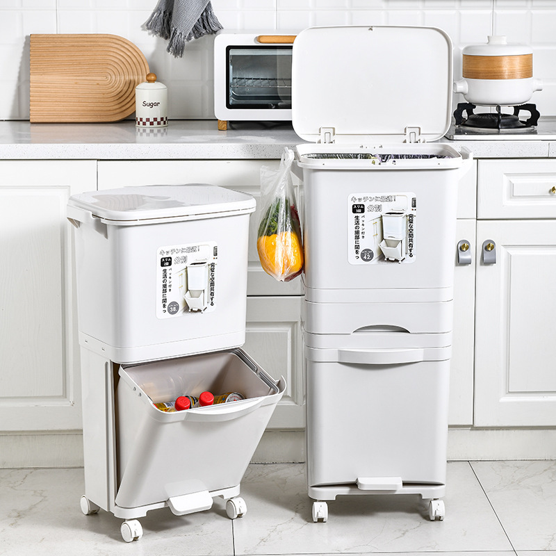Multi-storey Kitchen Sorting Trash Bin Household Press-type Pulley Trash Bin Pedal Dry-wet Separating Large Narrow Type