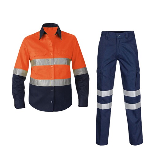Foreign trade pure cotton spring and autumn reflective long sleeve shirt workwear gas station labor protection set construction engineering workwear