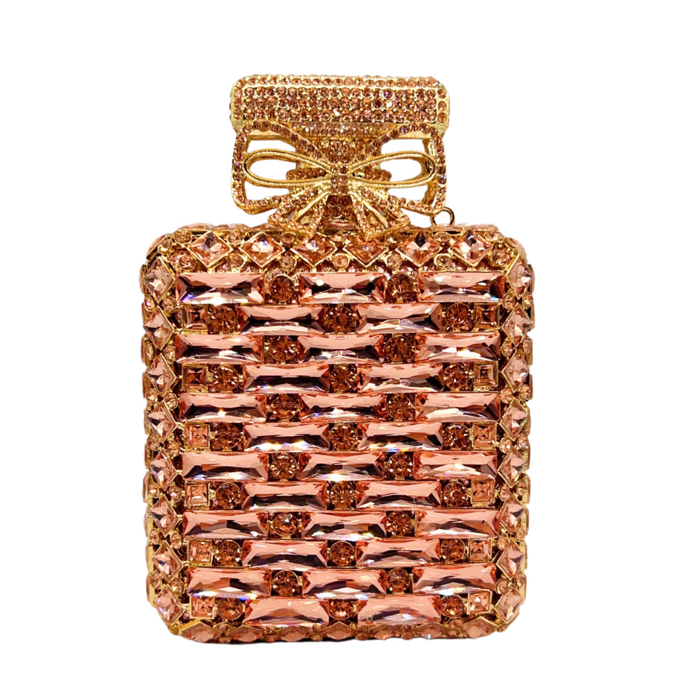 Transfronterizos nueva botella de perfume cuadrada con diamantes bolsas de cena europeas y americanas bolsas de mano de diamantes clutch nuevo oro blanco