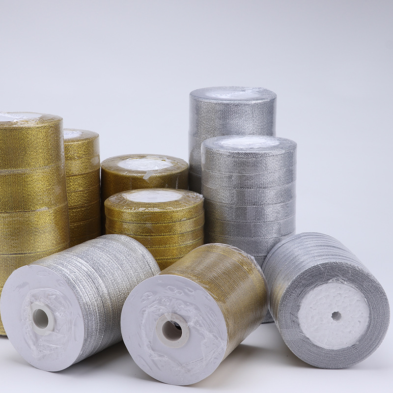 Glitter Ribbon Golden Silver Ribbon cinta de Navidad embalaje de regalo para hornear cinta decoración de la boda cinta festiva al por mayor