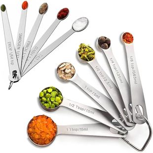 New style baking scale measuring spoon stainless steel round measuring spoon 6 piece set baking seasoning spoon coffee spoon square spoon suit