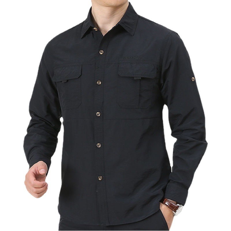 Outdoor military long-sleeved shirt autumn multi-bag suit non-ironing thin shirt men's work clothes embroidered logo