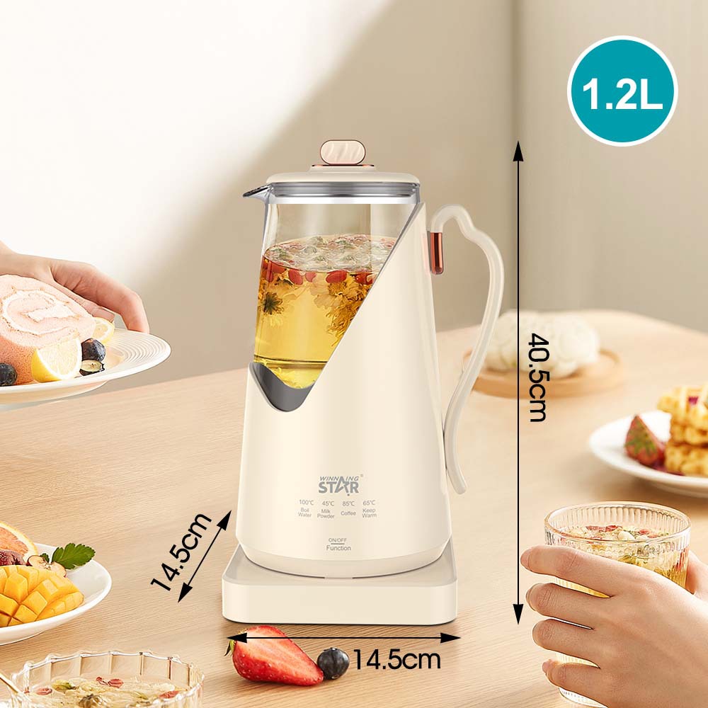 Winningstar tetera de agua hervida de té para el hogar, hervidor pequeño de agua del hotel con base, hervidor eléctrico de temperatura constante
