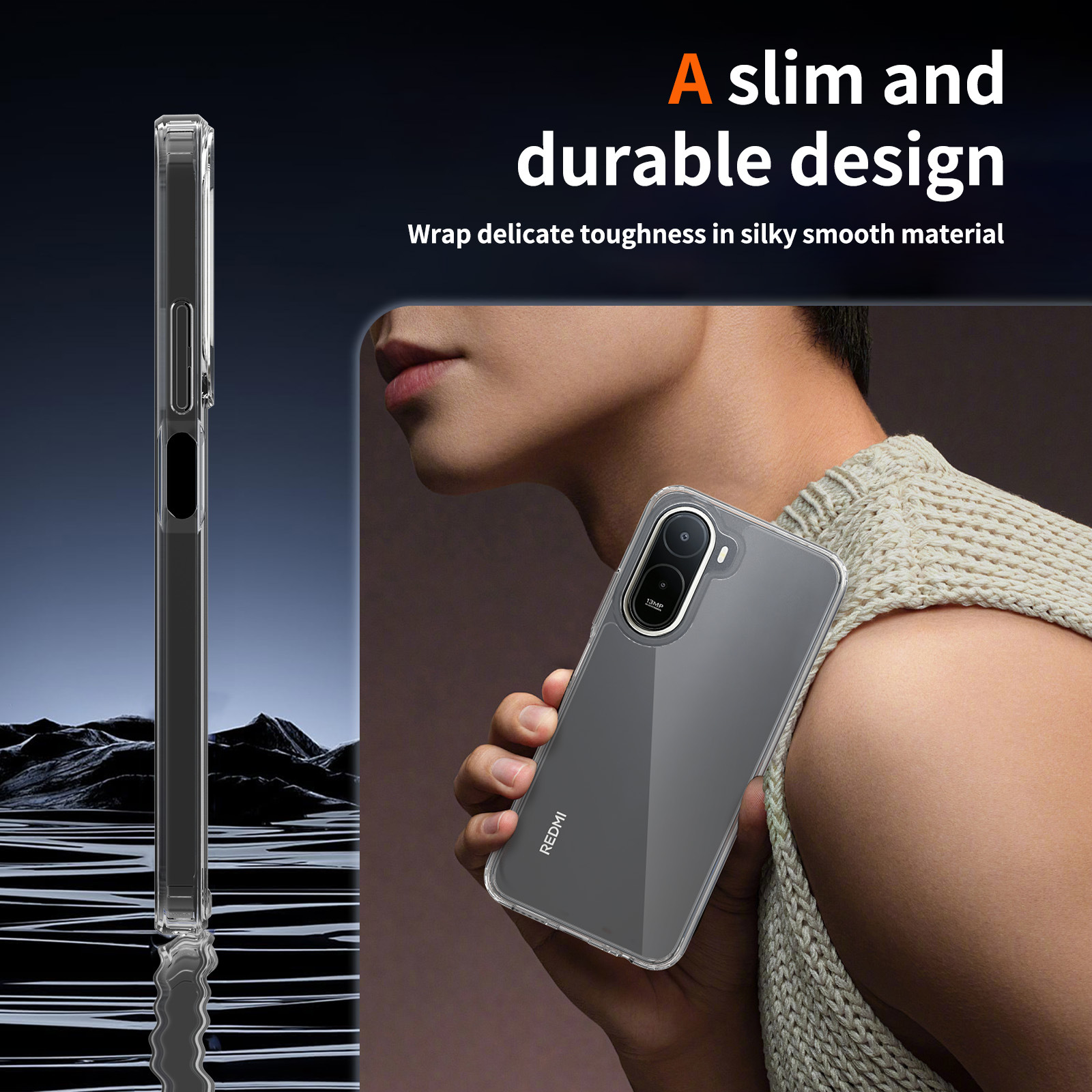 새로운 적용 홍미 A7pro 투명 휴대전화 케이스 사각 낙하 방지 Redmi14 우주 심
