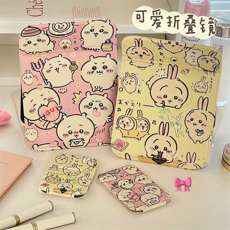 Nuevos espejos de maquillaje de dibujos animados de jiikawa grandes espejos de maquillaje portátiles plegables para dormitorios de estudiantes espejos de escritorio