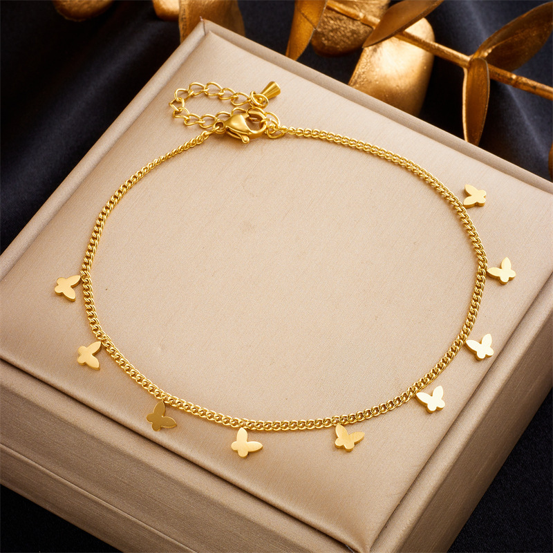 Korean Style Simple Gold-Plated Glossy Small Butterfly Accessories Chain Stainless Steel Daily Versatile Jewelry Anklet