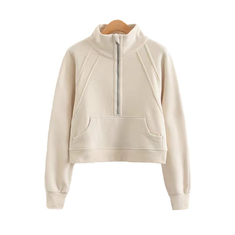 Otoño y invierno lu el mismo cuello vertical chaqueta deportiva con medio cremallera gruesa camiseta casual de fitness ropa de yoga al aire libre mujer image 5