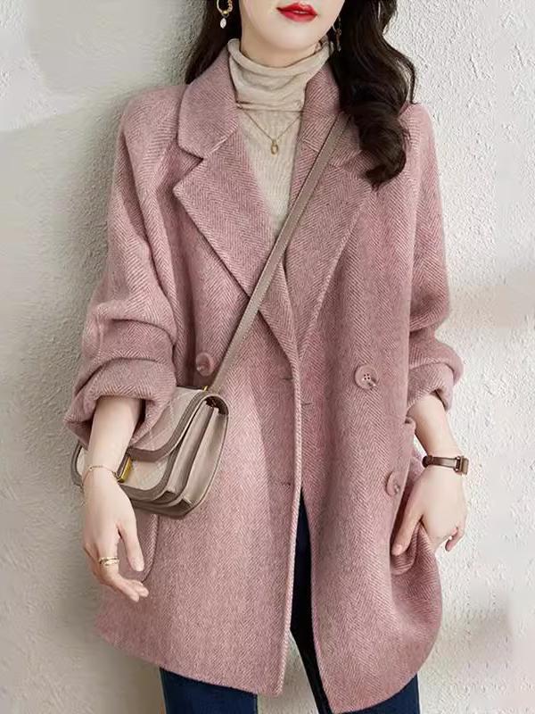 Double-Sided Cashmere Outwear for Women in Early Autumn, Large Size, Fat and Slimming Look, High-End Mid-Length Butt-Covering Suit Woolen Outwear