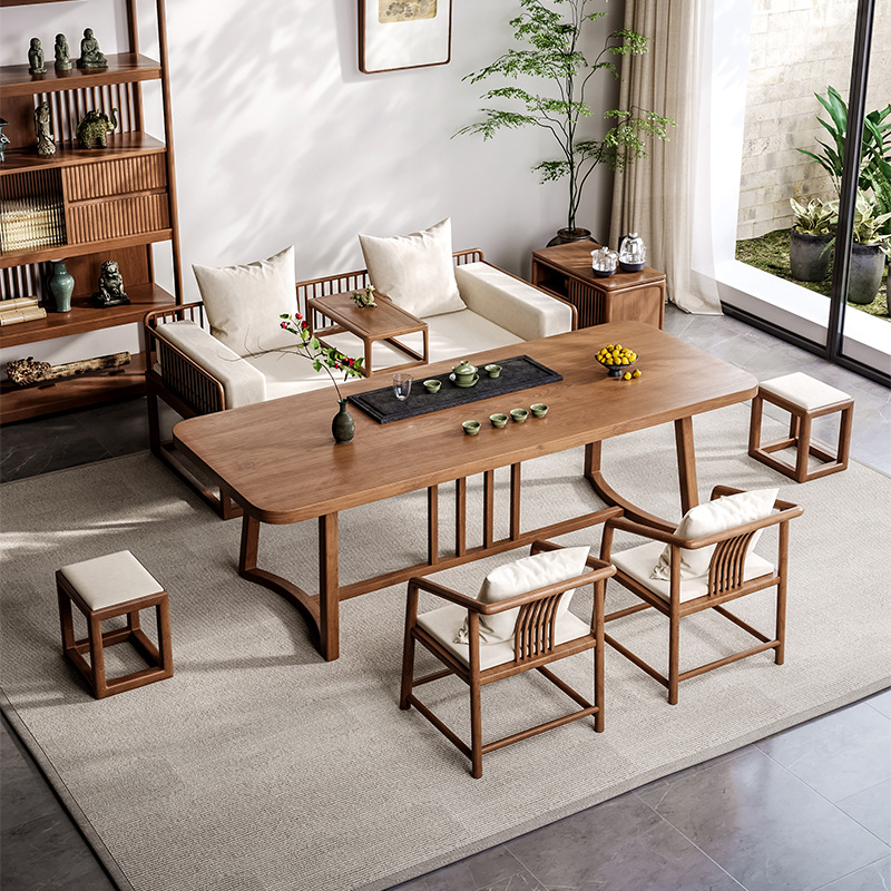 2.0m 편평한 차 테이블 + 차 의자 * 2 + 정사각형 의자 * 2 + 2.0m Luo Han 침대