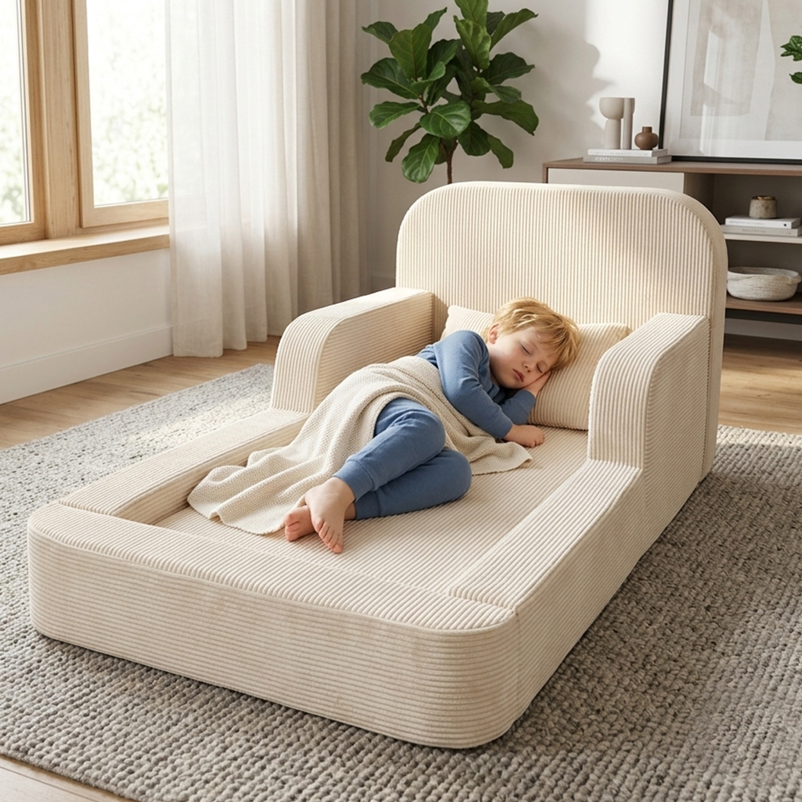 Cartoon Children's Sofa Bed Foldable 2-in-1 Toddler Recliner Multifunctional Lazy Plush Cushion Sofa Detachable