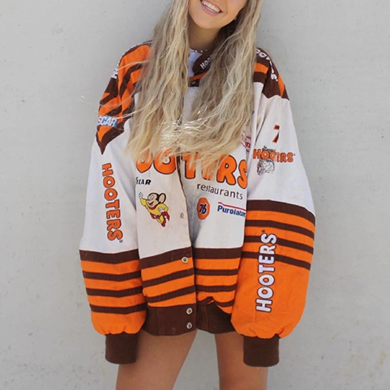 2026 Spring and Autumn New Cross-Border Amazon Sports Style Orange Printed Casual Loose Long-Sleeved Windbreaker Jacket