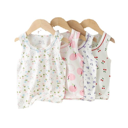 Summer Children's V-Neck Blouse with Pure Cotton for Kids, Korean Style, Printed, Thin, A-Grade, Unisex