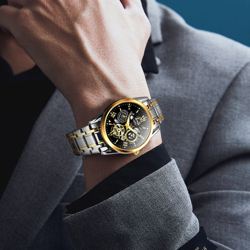 Men's watch fully automatic non-mechanical men's watch stainless steel waterproof quartz calendar men's watch steel band luminous