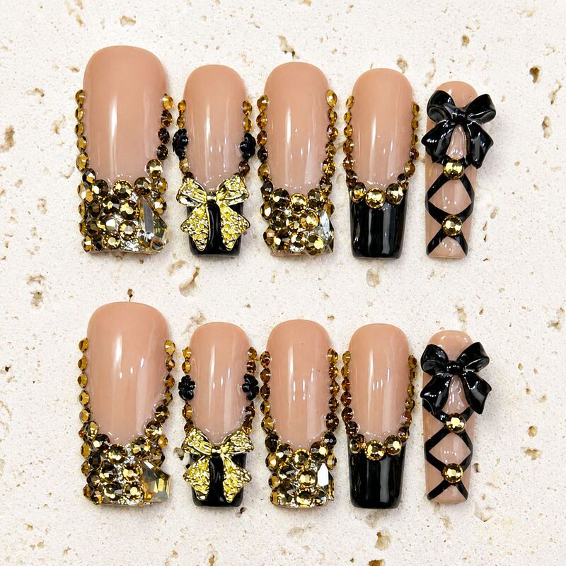 New European and American Square Black French Wear Nails Cross-Border Popular Handmade Push-On Manicure Fake Nail Patches