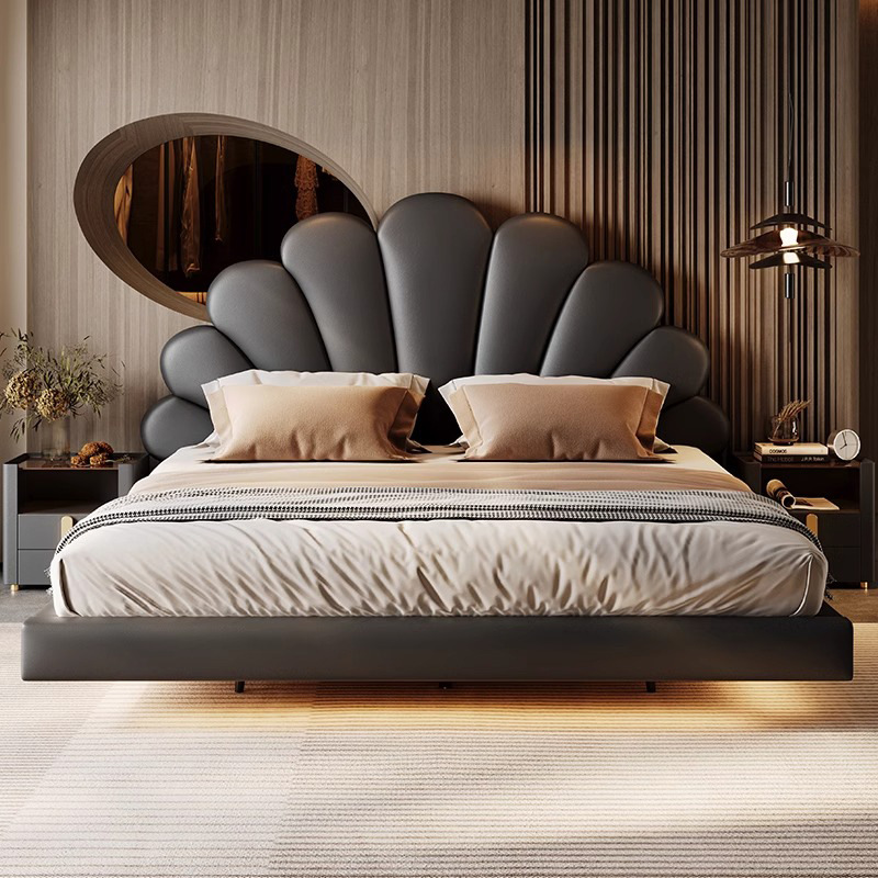 2024 nueva cama flotante italiana cama de cuero minimalista cama principal cama doble 2 * 2 metros