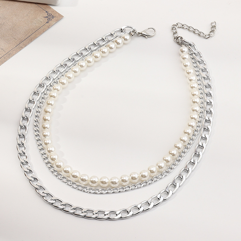 Punk Multilayer Thick Chain Pearl Necklace display picture 3