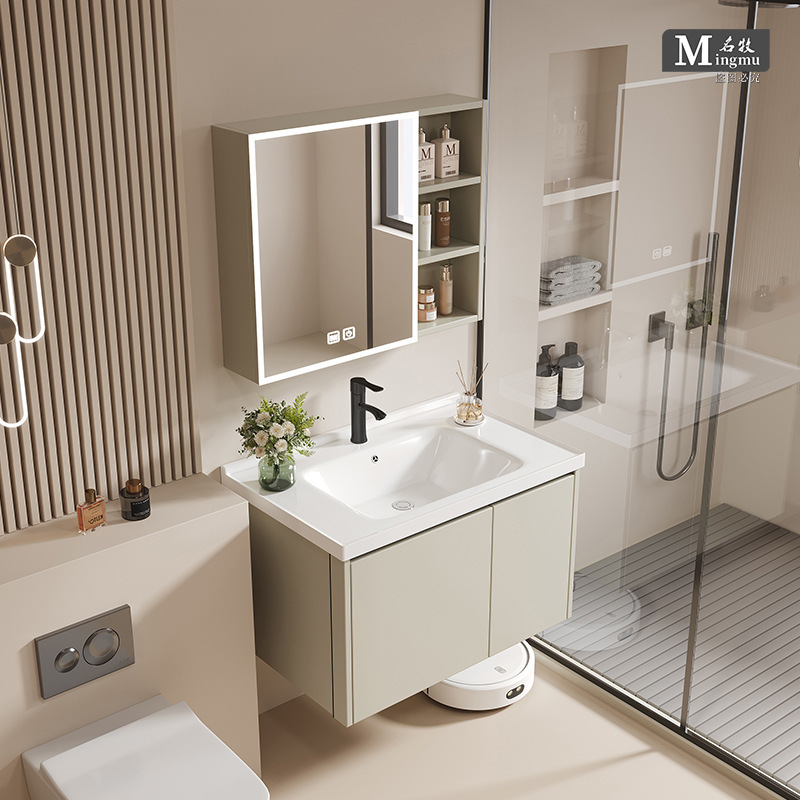 Thickened Space Aluminum Bathroom Cabinet Combination Wash Basin Bathroom Household Wash Basin Simple Integrated Wash Table Ceramic