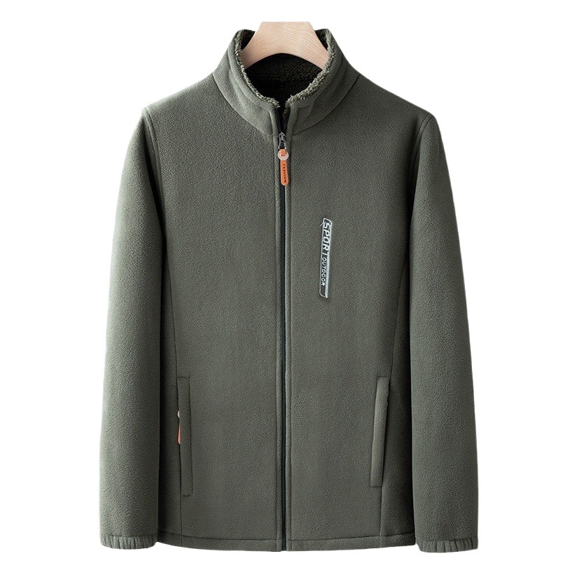 Outdoor Fleece Jacket Men's Polar Fleece Jacket Men's Autumn and Winter Thickeneded Double-Sided Fleece Jacket Liner Men's Sweatshirt Cardigan