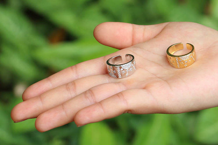 Birthday Occasion Retro Micro-inlaid Zircon Star Moon Opening Wide Copper Ring Wholesale Nihaojewelry