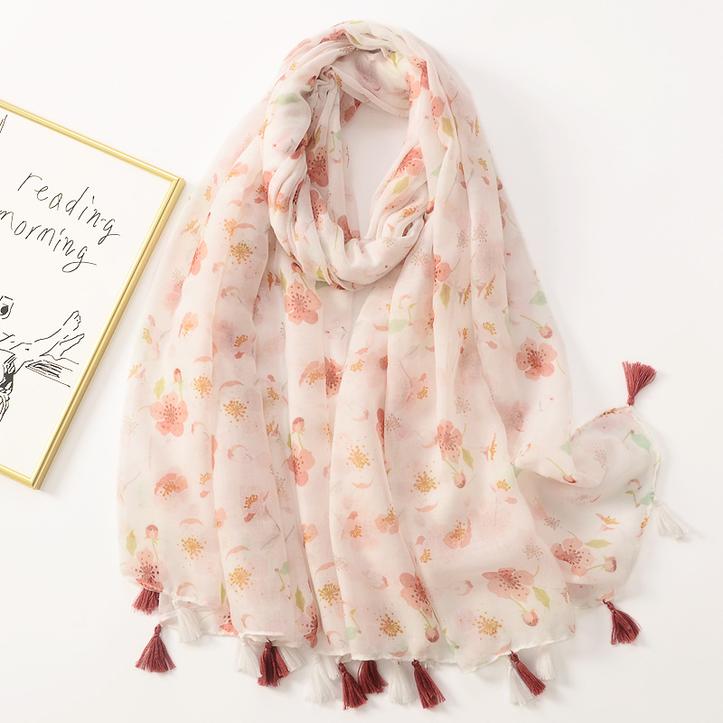 Comercio exterior nuevo algodón satinado suave Toalla de Playa Larga primavera y verano fino 6-color hoja de la planta impresión protector solar bufanda grande