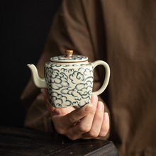 汝窑手工茶壶复古老陶泥四方壶家用陶瓷功夫茶具开片泡茶器
