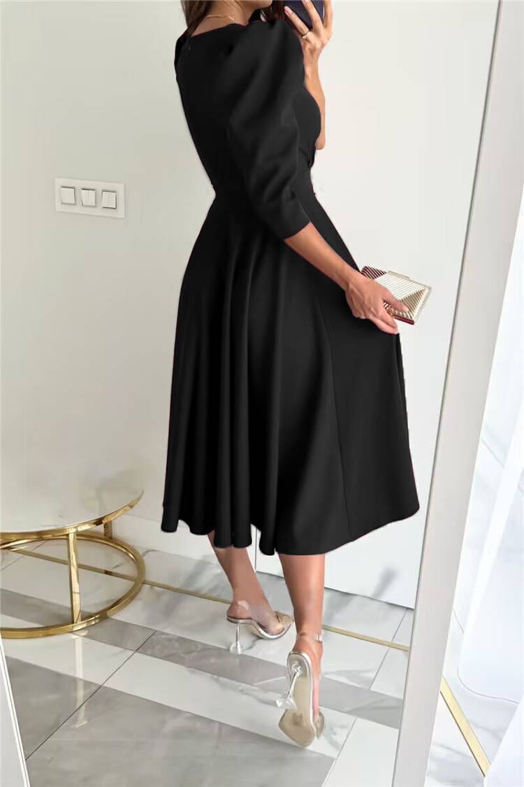Wholesale Women's Casual Elegant Pleated Solid Color Holiday Daily V Neck 3/4 Length Sleeve Sheath Dress display picture 18