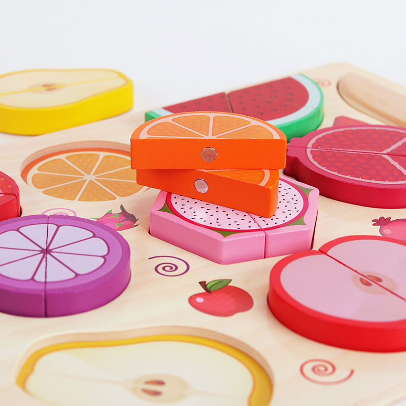 Las verduras y las frutas de madera de los niños cortadas para ver los juguetes físicos del rompecabezas 2-3 años de edad casa de juego femenina educación temprana material didáctico al por mayor