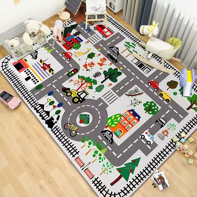 Children's Crawling Game Floor Mat: Avtomobil döşəmə paspasları - qybr-2414-80x120cm-crystal-velvet