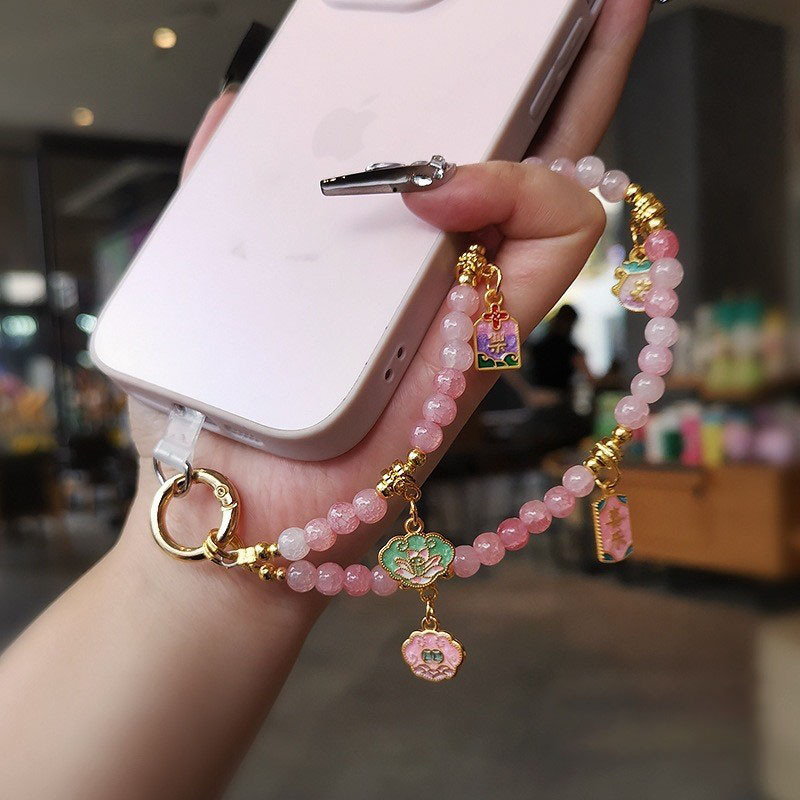 新しい中国風のガーネット携帯電話チェーン手首携帯電話ストラップ女性の安全と喜びクリスタル招き猫ニッチ携帯電話チェーン|undefined