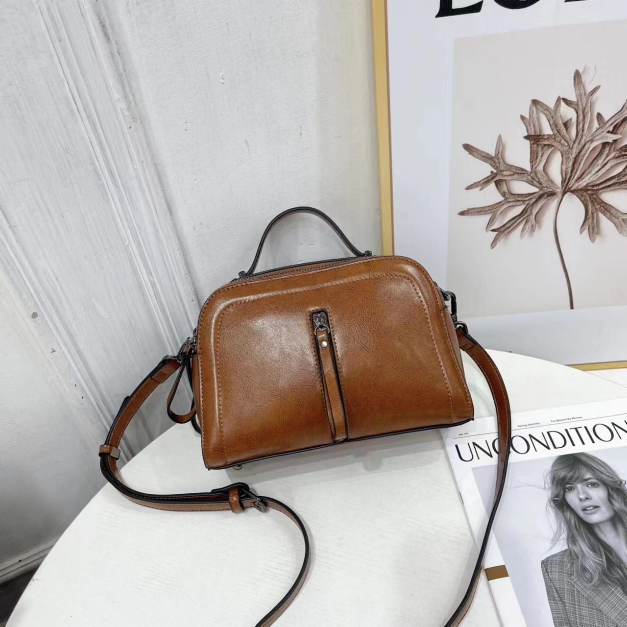 Women's Genuine Leather Handbag Cowhide Wedding Bag Underarm Crossbody Boston Shoulder Bag Luxury Banquet Bag - Thumbnail 8