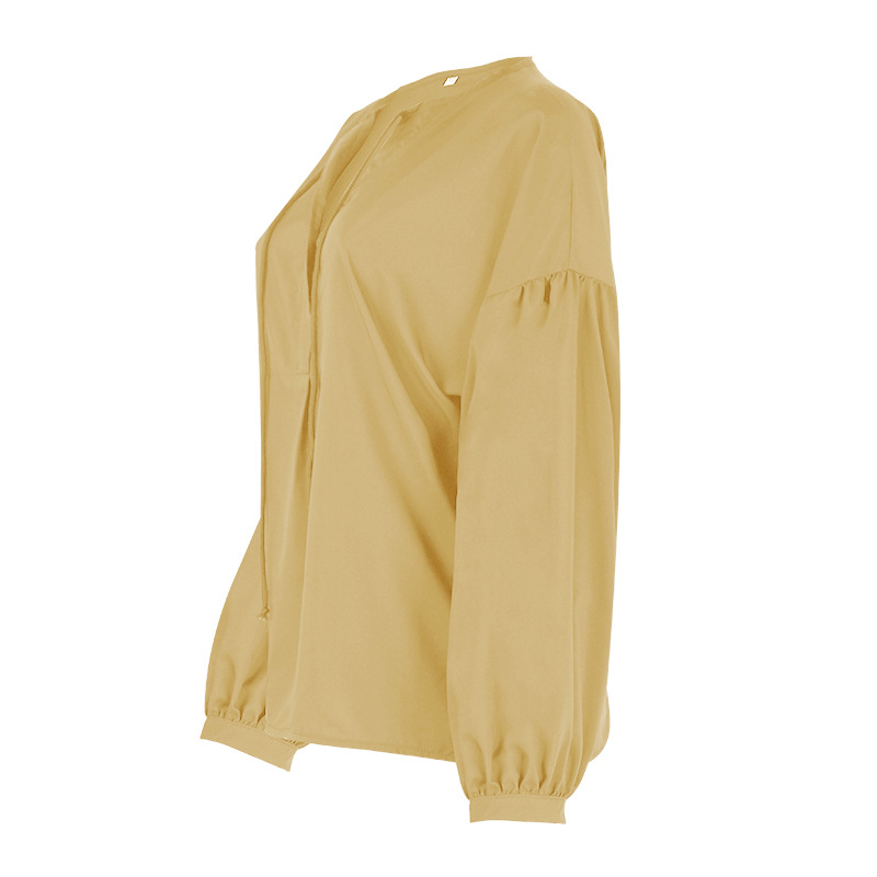 solid color V-neck horn-sleeved casual top NSKX36815