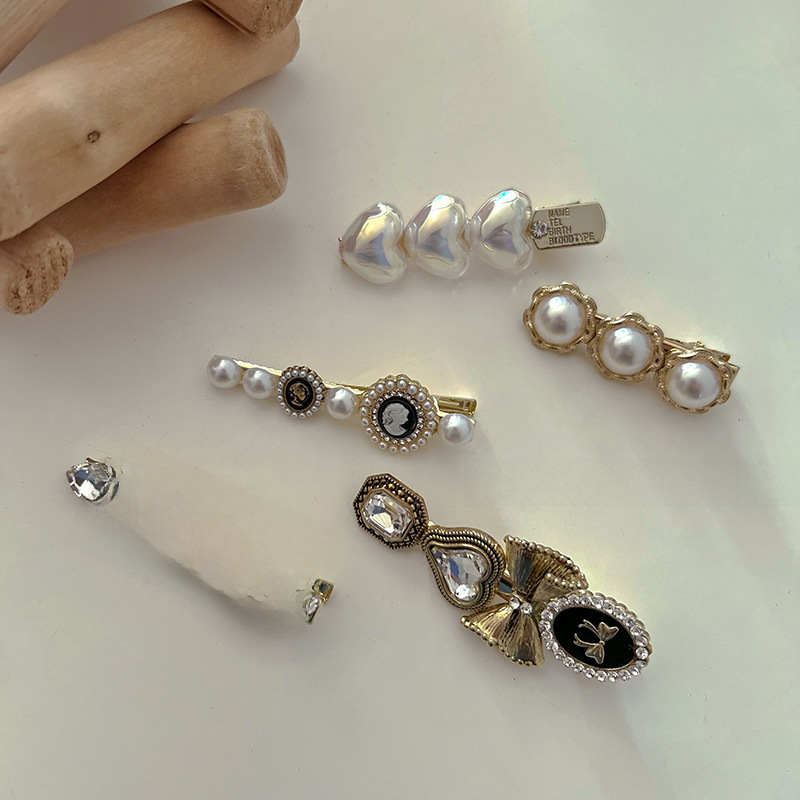 Nuovo stile coreano perla amore clip a becco d'anatra strass tutto abbinato clip laterale strutturato di alta qualità stile forcina accessori per capelli_voghion.com