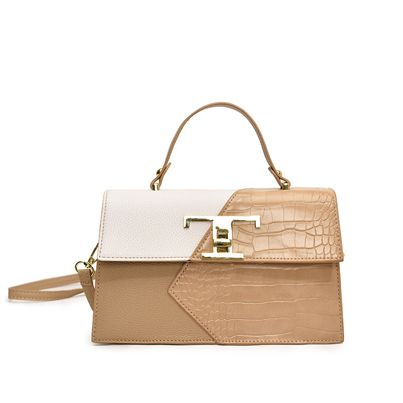 2024 nuevo bolso de mensajero bolso de costura de color de contraste de moda bolso de hombro de mujer estilo occidental patrón de cocodrilo pequeño cuadrado