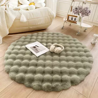 Foot Mat, Bedroom Entrance Carpet, Car Carpet - matcha-green-bubble-velvet-thickened-and-encrypted-80cm-round