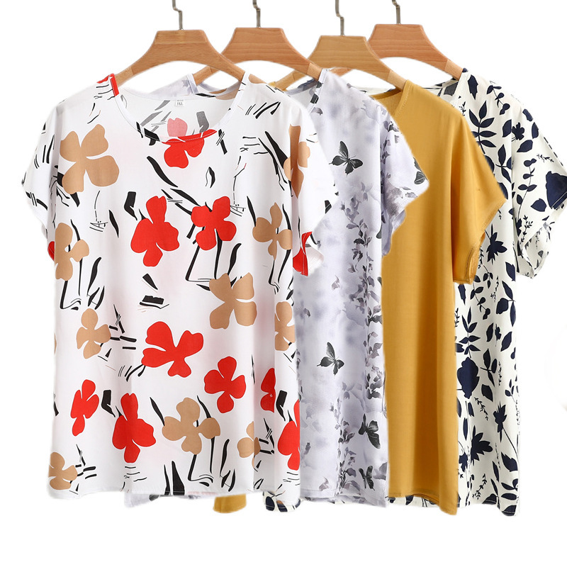 Cotton Silk Sleeveless T-shirt Women's Middle-aged and Elderly Mother's Top Summer Thin Artificial Cotton plus size Floral Pullover