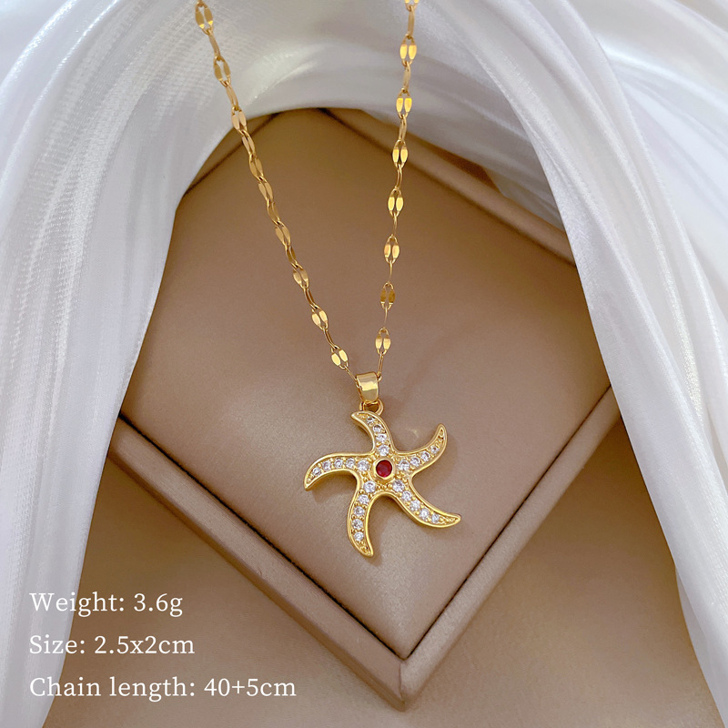 Wholesale Casual Simple Style Starfish Titanium Steel Copper Inlay Zircon Pendant Necklace display picture 1