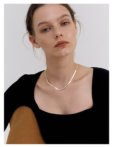 S925 Silver Flat Snake Chain Necklace for Women, Simple and Versatile European and American Style Blade Snake Bone Chain, Niche Fashion Hip Hop Clavicle Chain 