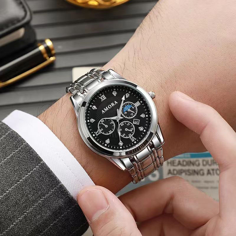 Men's Steel Band Waterproof Quartz Watch Dial Fully Automatic Movement Watch Men's Korean Style Fashion Luminous Wholesale Business