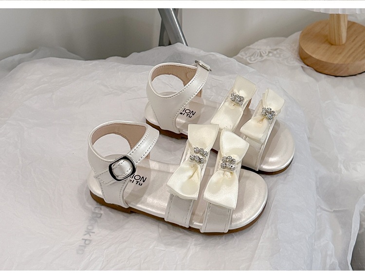 Girls Rhinestone Bow Gladiator Sandals With Adjustable Straps_voghion.com