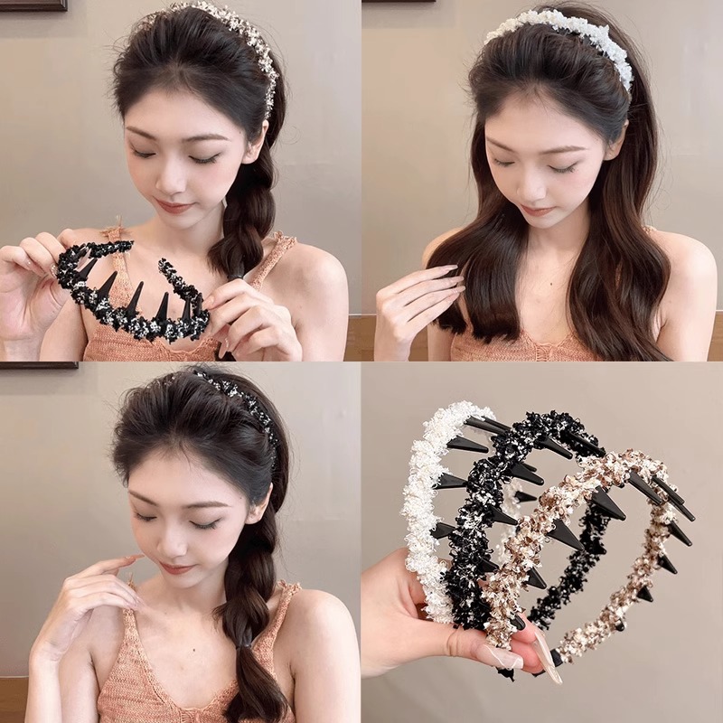 Bandas de cabello onduladas para mujeres con dientes de doble propósito bandas de cabello de cabeza de cabeza de alto cráneo para lavado de cara tarjeta de cabello especial para el cabello fruncado y acabado de cabello