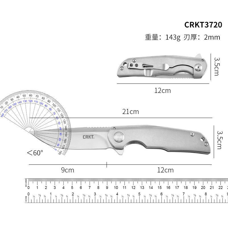 CRKT*3720户外折叠刀随身便携口袋刀助力快开厂家直供野外防身折|undefined